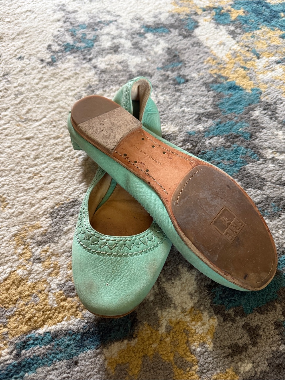 Frye Mint Teal Leather Ballet Flats with Woven Accent